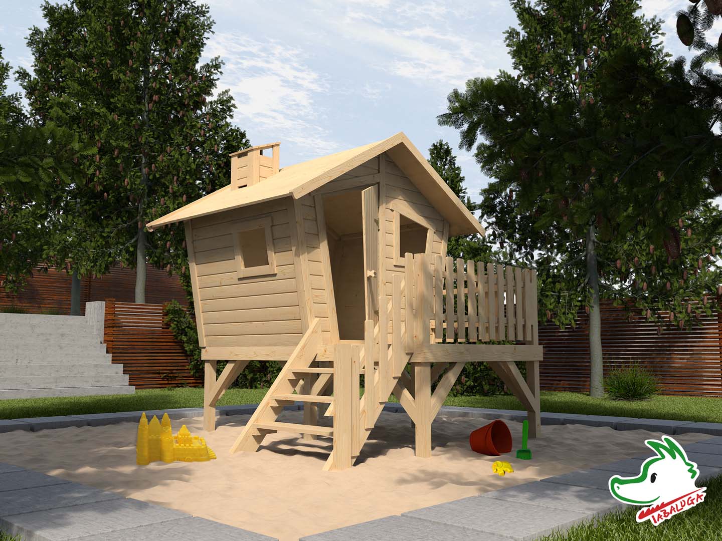 Maison de jardin enfant extérieur - cabane en bois avec plateforme