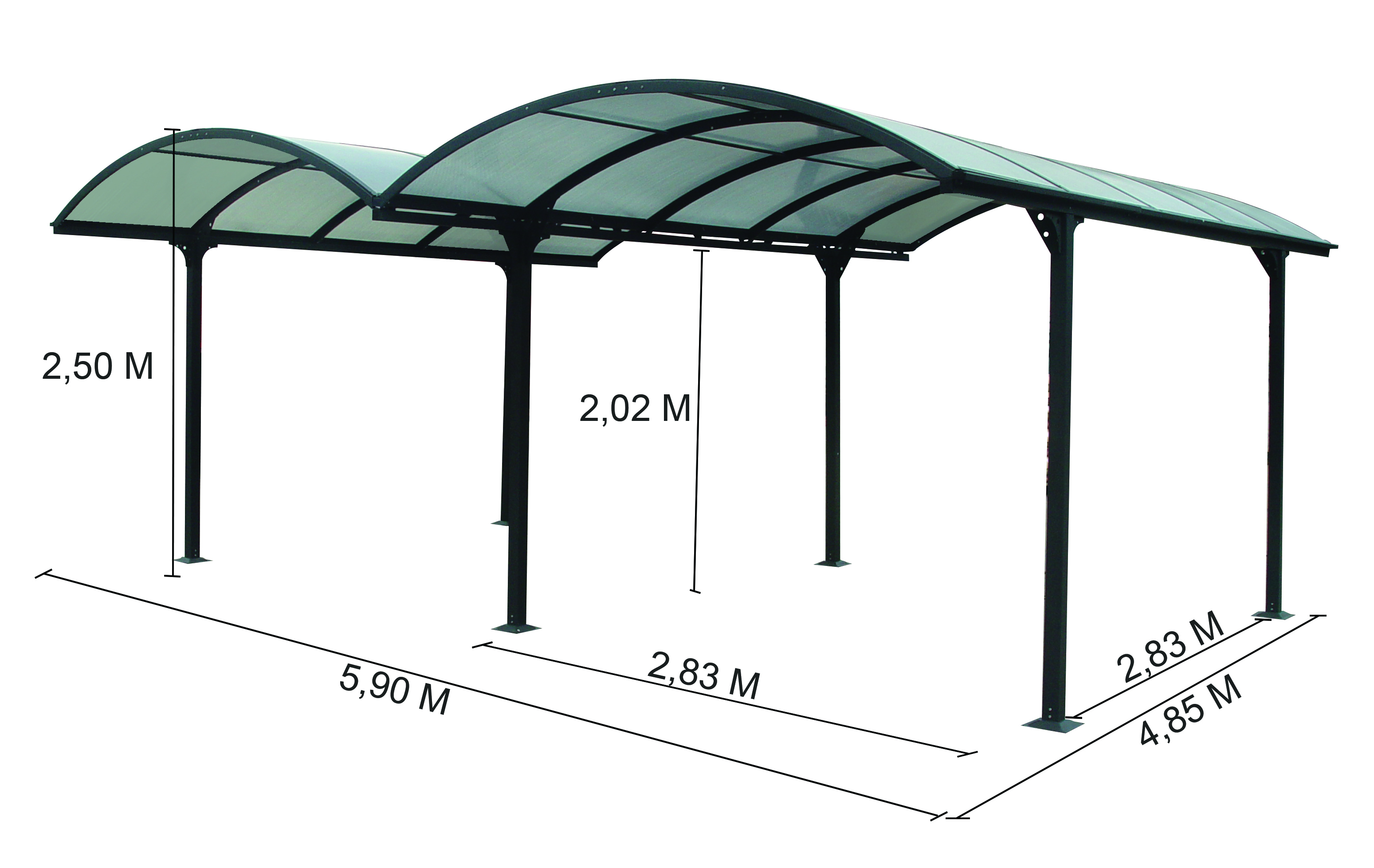 Carport aluminium 2 voitures (4,85 x 5,90 m) - Foresta CAROMB