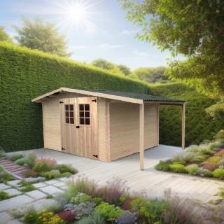 Abri de Jardin 28 mm avec appentis 12,9 m² (4,30 x 3,00 m) - Foresta VANNE